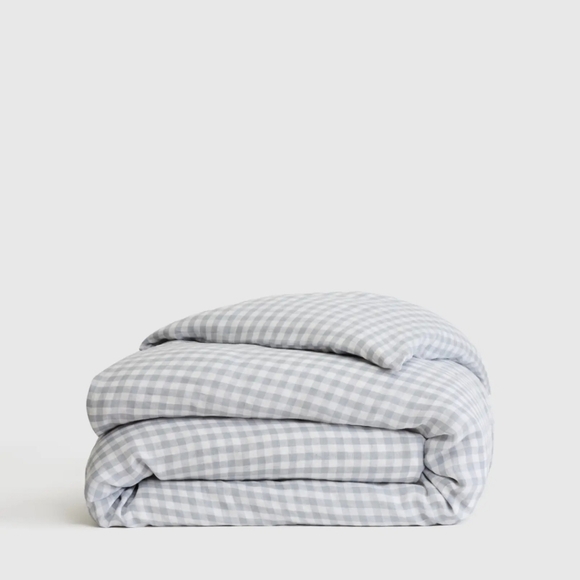 Quince European Linen Gingham Blue Fog Duvet Cover! Full/ Queen (792) - Picture 1 of 10